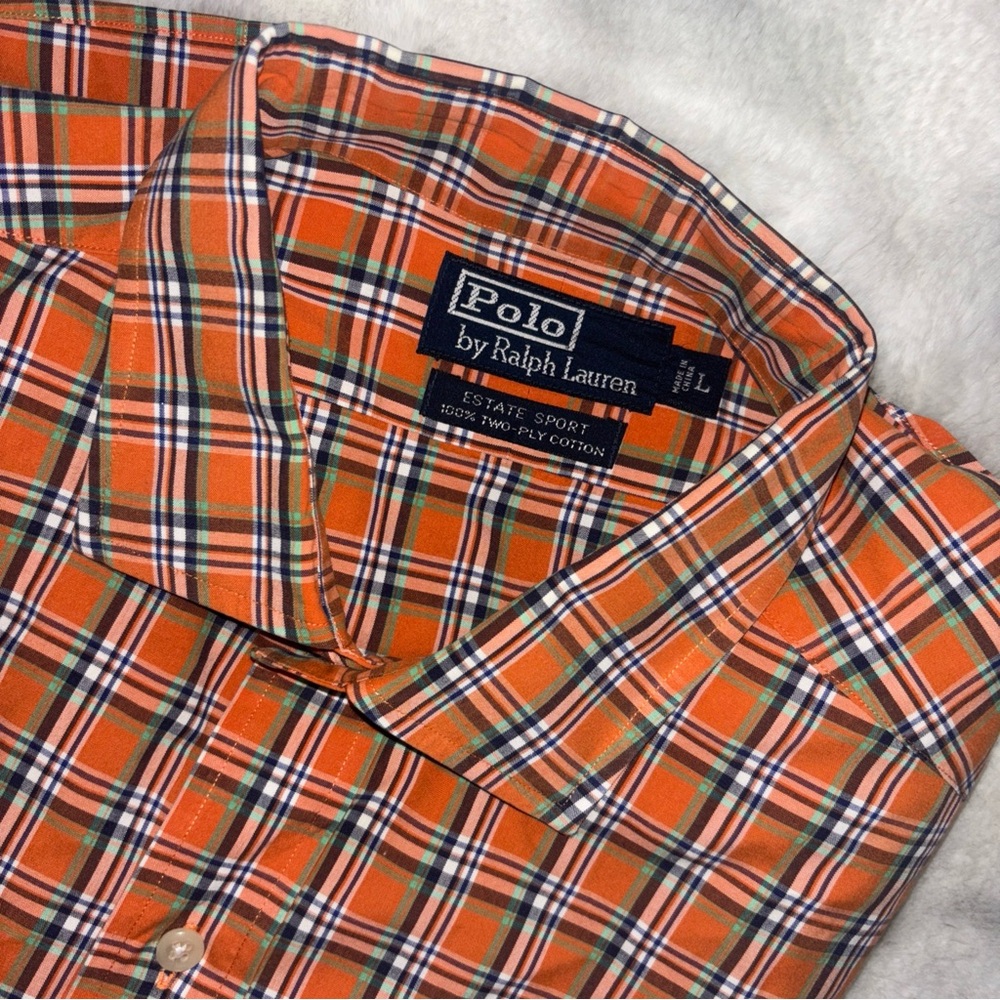 Polo by Ralph Lauren Orange Plaid Casual Button Down Shirt estate sport Men’s L